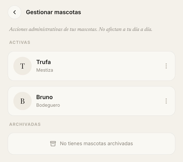 Gestión de mascotas con Trufa y Bruno